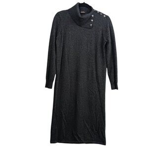 J.McLaughlin Women's Gray Midi Dress M Turtleneck Button Detail Long Sleeve Wool